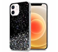 cadorabo Case compatible with Apple iPhone 12 MINI in Black with Glitter - Protective TPU silicone cover with sparkling glitter - Ultra Slim Back Cover Case