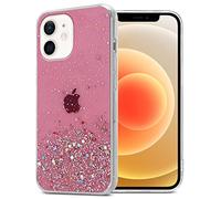 cadorabo Case compatible with Apple iPhone 12 MINI in Pink with Glitter - Protective TPU silicone cover with sparkling glitter - Ultra Slim Back Cover Case