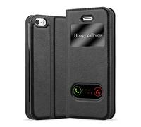 Cadorabo Case Compatible with Apple iPhone 5 / 5S / SE 2016 in Comet Black - Protective Case with Magnetic Closure, Stand Function and 2 Viewing Windows