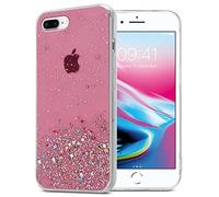 cadorabo Case compatible with Apple iPhone 7 PLUS / 7S PLUS / 8 PLUS in Pink with Glitter - Protective TPU silicone cover with sparkling glitter - Ultra Slim Back Cover Case
