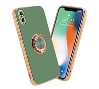 cadorabo Case compatible with Apple iPhone XS MAX in Glossy Light Green - Gold with ring - Protective cover made of flexible TPU silicone, with camera protection and magnetic car holder
