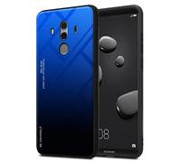 cadorabo Case compatible with Huawei MATE 10 PRO in BLUE - BLACK - Two-colour protective cover made of TPU silicone and back made of tempered glass