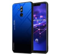 cadorabo Case compatible with Huawei MATE 20 LITE in BLUE - BLACK - Two-colour protective cover made of TPU silicone and back made of tempered glass