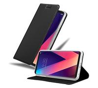 cadorabo Case compatible with LG V30 / V30+ / V30S / V30S+ in CLASSY BLACK - Protective cover with magnetic closure, standing function and card slot
