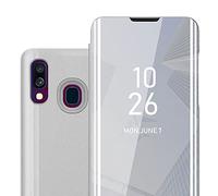 cadorabo Case compatible with Samsung Galaxy A40 in AGATE SILVER - Clear View Mirror Protective Cover - Ultra Slim Case Cover Etui Pouch with Stand function 360 Degree Protection Book Folding Style