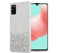 cadorabo Case compatible with Samsung Galaxy A41 in Transparent with Glitter - Protective TPU silicone cover with sparkling glitter - Ultra Slim Back Cover Case