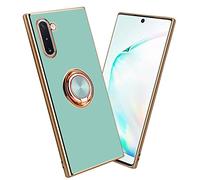 cadorabo Case compatible with Samsung Galaxy NOTE 10 in Glossy Turquoise - Gold with ring - Protective cover made of flexible TPU silicone, with camera protection and magnetic car holder