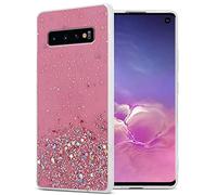 cadorabo Case compatible with Samsung Galaxy S10 PLUS in Pink with Glitter - Protective TPU silicone cover with sparkling glitter - Ultra Slim Back Cover Case