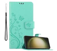 cadorabo Case compatible with Samsung Galaxy S23 ULTRA in FLORAL TURQUOISE - Protective cover in flower design with magnetic closure, standing function and card slots