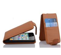 cadorabo Case works with Apple iPhone 4 / iPhone 4S in SADDLE BROWN - Flip Style Case made of Faux Leather with Card Slot - Wallet Etui Cover Pouch PU Leather Flip