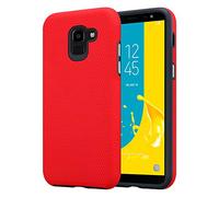 cadorabo Case works with Samsung Galaxy J6 2018 in CARNATION RED - TPU Silicone and Plastic Outdoor Cover with extra Grip Anti Slip Surface in Triangle Design - Protective Shell Bumper Back Skin