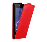 cadorabo Case works with Sony Xperia E3 in APPLE RED - Flip Style Case with Magnetic Closure - Wallet Etui Cover Pouch PU Leather Flip