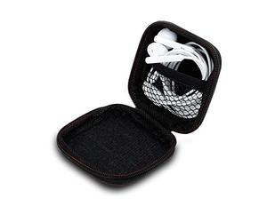 cadorabo Earphone Storage Box in BLACK - Square Headphone Case made of a stable Fabric with a Mesh Pocket on the Inside and Zip for In-Ears, Earbuds, USB Sticks etc. - Protection Case Cover