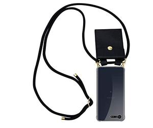 cadorabo Necklace Case works with Sony Xperia X Compact in BLACK - Transparent TPU Silicone Cover with Golden Rings, Sling Strap and Removable Etui