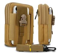 cadorabo tactical mobile phone pouch in PLAIN BROWN -molle EDC pouch compatible with Samsung Galaxy XCover 4 with shoulder strap - additional pouch military belt pouch max. 6.7 inch hip pouch