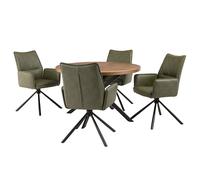 cadott wooden dining table round with 4 galena green chairs