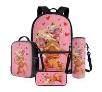 Cadowhimsy Bearded Dragon Lizard Print 4 Pcs Schoolbag Set for Tenns 17 Inch Kids Backpack Daypack with Insulated Lunch Box Pencil Case Adjustable Water Bottle Carrier Bag