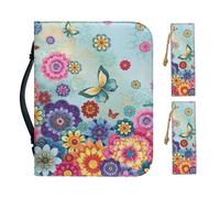Cadowhimsy PU Leather Bible Cover Portable Church Bible Bag with Zippered Pocket Colorful Boho Mandala Floral Butterfly Print Carrying Book Cover Case for Women Men Study, XL