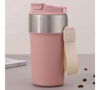 CadoZeal Travel Coffee Mug Insulated Tumbler, Vacuum SUS316 Thermal Cup with 2-in-1 Straw & Sip Lid & Leather Handle, Leakproof Reusable Bottle for Hot & Cold Drinks, 500ml, BPA Free, Pink
