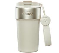 CadoZeal Travel Coffee Mug Insulated Tumbler, Vacuum SUS316 Thermal Cup with Ceramic-Lined & 2-in-1 Straw & Sip Lid & Leather Handle, Leakproof Reusable Bottle for Hot & Cold Drinks, 500ml, BPA Free