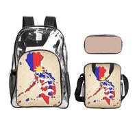 CADREWY Abstract Philippine Flag Map02 Print Transparent Backpack Set For Women 3-Piece Clear Pen Bag For Hiking Office Commute
