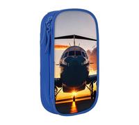 CADREWY Aircraft Plane At Sunset Print Stylish Pen Pouch Office Travel Supplies Multi-Function Organizer 2 Zipper Pockets, Blue, One Size, Sport