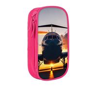 CADREWY Aircraft Plane At Sunset Print Stylish Pen Pouch Office Travel Supplies Multi-Function Organizer 2 Zipper Pockets, Pink, One Size, Sport