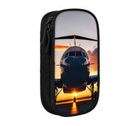 CADREWY Aircraft Plane At Sunset Print Stylish Pen Pouch Office Travel Supplies Multi-Function Organizer 2 Zipper Pockets, Black, One Size, Sport