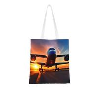 CADREWY Airplane Sunset Sky Print Large Capacity Bag Lightweight Reusable Shopping Bags Foldable Stylish Work Travel