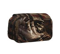 CADREWY American Flag With Cowboy Boots Print Functional Pencil Case Smooth Zipper Travel Office Supplies Comfortable Daily Use