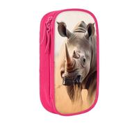 CADREWY Animal Rhino Print Stylish Pen Pouch Office Travel Supplies Multi-Function Organizer 2 Zipper Pockets, Pink, One Size, Sport