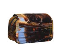CADREWY Beaver Working3 Print Functional Pencil Case Smooth Zipper Travel Office Supplies Comfortable Daily Use