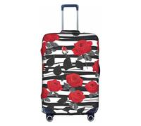 CADREWY Black White Stripes Red Rose Flowers Print Decorative Washable Luggage Cover Personalized Anti Scratch Suitcase Protector, White, Medium