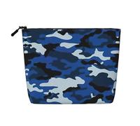 CADREWY - Blue Camouflage Print Toiletry Bag, Single Layer Makeup Bag, Travel Cosmetic Organizer, Essential Work Bag