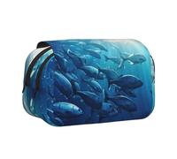CADREWY Blue Ocean Underwater Fish2 Print Functional Pencil Case Smooth Zipper Travel Office Supplies Comfortable Daily Use