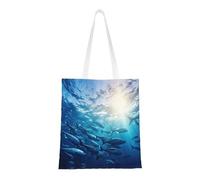 CADREWY Blue Ocean Underwater Fish2 Print Large Capacity Bag Lightweight Reusable Shopping Bags Foldable Stylish Work Travel