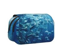 CADREWY Blue Ocean Underwater Fish3 Print Functional Pencil Case Smooth Zipper Travel Office Supplies Comfortable Daily Use