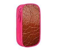 CADREWY Brown Cowhide Art Print Stylish Pen Pouch Office Travel Supplies Multi-Function Organizer 2 Zipper Pockets