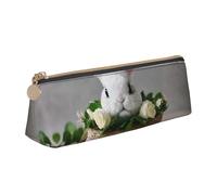 CADREWY Bunny Rosette Print Slim Pencil Case Large Capacity 8.3 x 2.2 x 2.4In Triangle Zippered Pen Holder