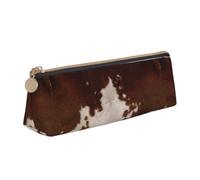 CADREWY Coffee Red Coffee Cowhide Print Slim Pencil Case, Large Capacity 8.3 x 2.2 x 2.4 inches, Triangle Pen Holder with Zipper