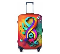 CADREWY Colorful Musical Notes Print Travel Suitcase Cover Luggage Protector with Elastic Anti Scratch for Carry On, Black, Medium