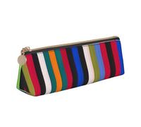 CADREWY - Colorful stripe vertical print pencil case, large capacity, 8.3 x 2.2 x 2.4 inches, triangle with zipper