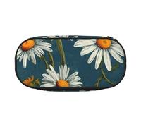 CADREWY - Daisy Flower Print Pencil Case Zipper Pouch Daily Use Fits All Essentials