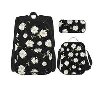 CADREWY Daisy Print Travel Bag Adjustable Shoulder Straps Lunch Bag Pencil Case Large Capacity Bag, Black, One Size
