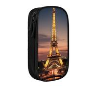 CADREWY Eiffel Tower Print Stylish Pen Pouch Office Travel Supplies Multi-Function Organizer 2 Zipper Pockets, Black, One Size, Sport