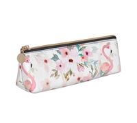 CADREWY - Flamingo print slim pencil case, large capacity, 8.3 x 2.2 x 2.4 inches, triangle with zipper