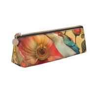 CADREWY Flower Bird Print Slim Pencil Case, Large Capacity, 8.3 x 2.2 x 2.4 inches, Triangle with Zipper