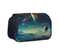 CADREWY Galaxy Moon Space Print Functional Pencil Case Smooth Zipper Travel Office Supplies Comfortable Daily Use