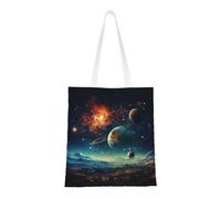 CADREWY Galaxy Moon Space Print Large Capacity Bag Lightweight Reusable Shopping Bags Foldable Stylish Work Travel
