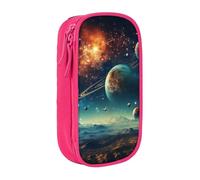 CADREWY Galaxy Moon Space Print Stylish Pen Pouch Office Travel Supplies Multi-Function Organizer 2 Zipper Pockets, Pink, One Size, Sport